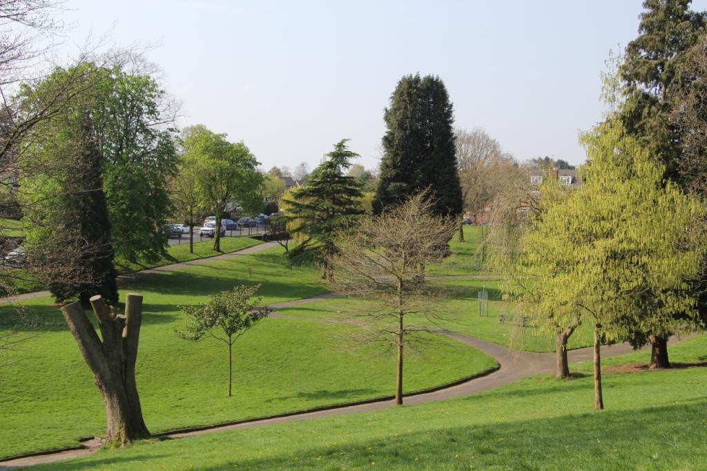 Grassed area, paths and trees in park