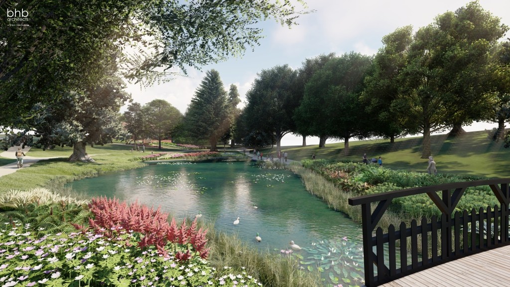 artists impression of pool in park