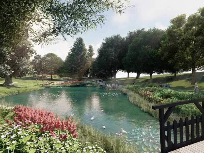 artists impression of pool in park
